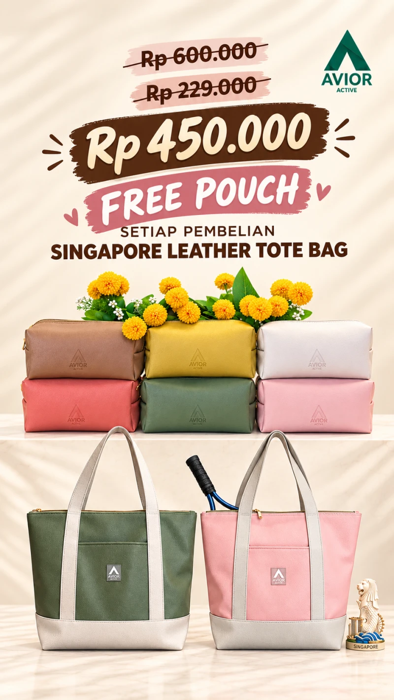Avior Active Paket Bundling Singapore Leather Tote Bag x Toiletries Pouch
