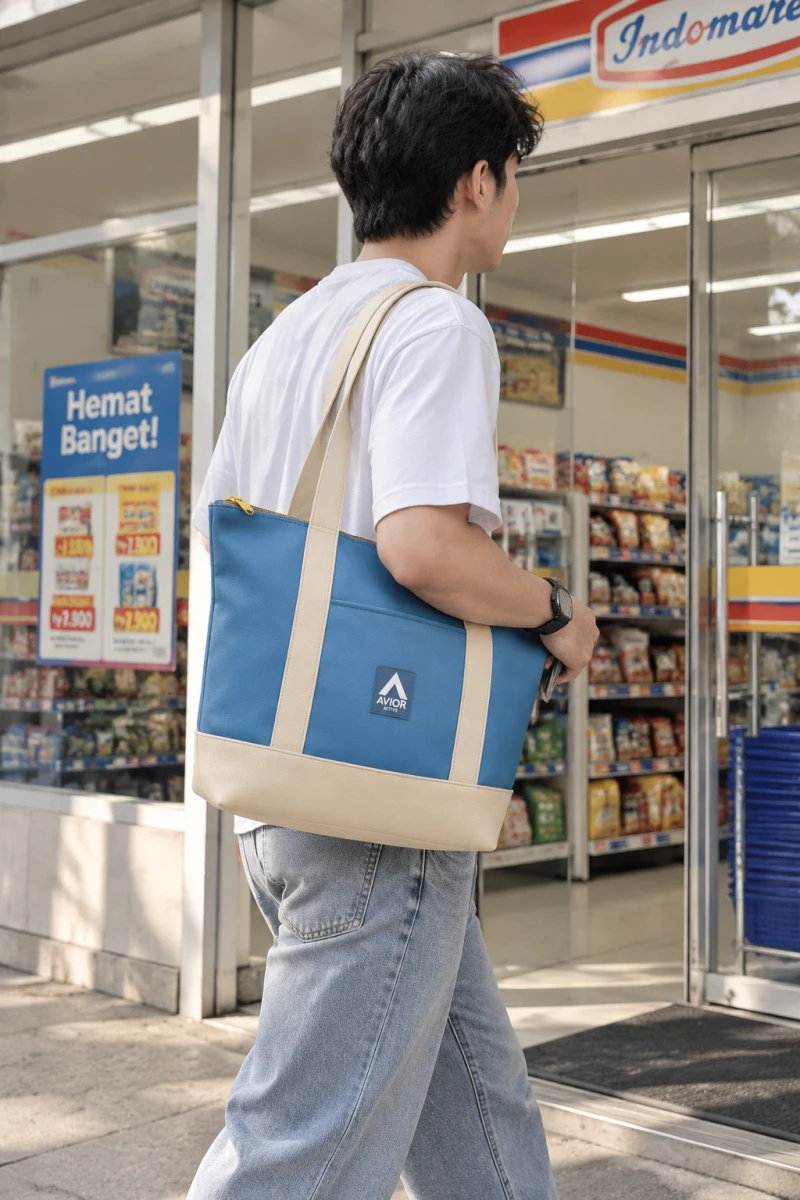Avior Active Singapore Leather Blue Tote Bag