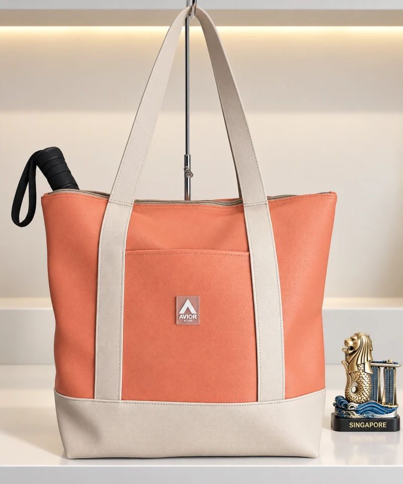 Avior Active Singapore Leather Coral Tote Bag