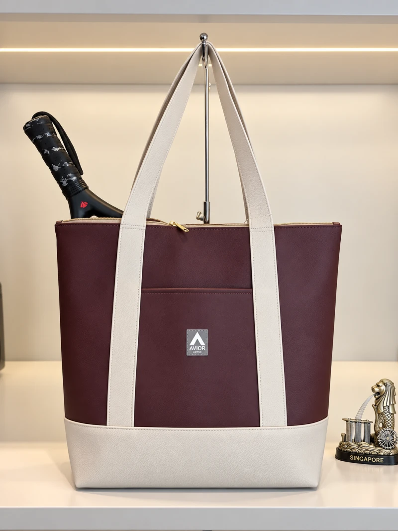 Avior Active Singapore Leather Dark Purple Tote Bag